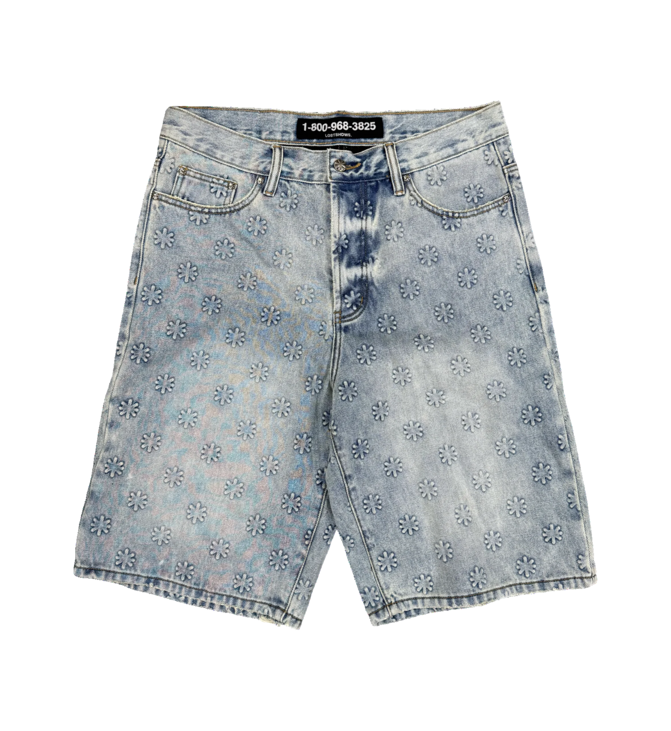97_8f184913-cbf8-4b8d-ae09-6c7361a827f3 LOSTSHDWS EMBOSSED DENIM SHORT (BLUE)